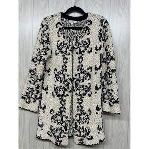 Solitaire By Raishma Cream Black Patterned Open Front Cardigan Sweater S
